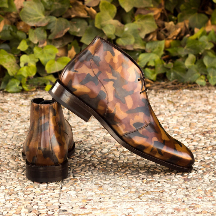 Men's Chukka Boots in Brown Camo Hand-painted Patina - Maison de Kingsley Couture Harmonie et Fureur Spain