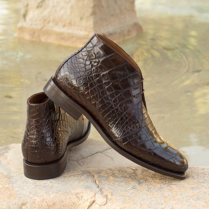 Men's Chukka Boots in Dark Brown Alligator - Maison Kingsley Couture Spain