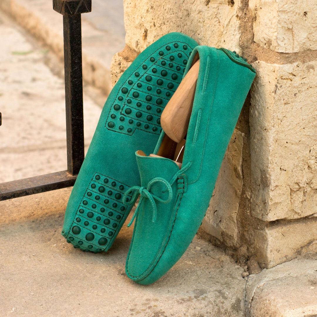 Men's Cool Green Suede Calfskin Driving Loafers - Maison Kingsley Couture Spain