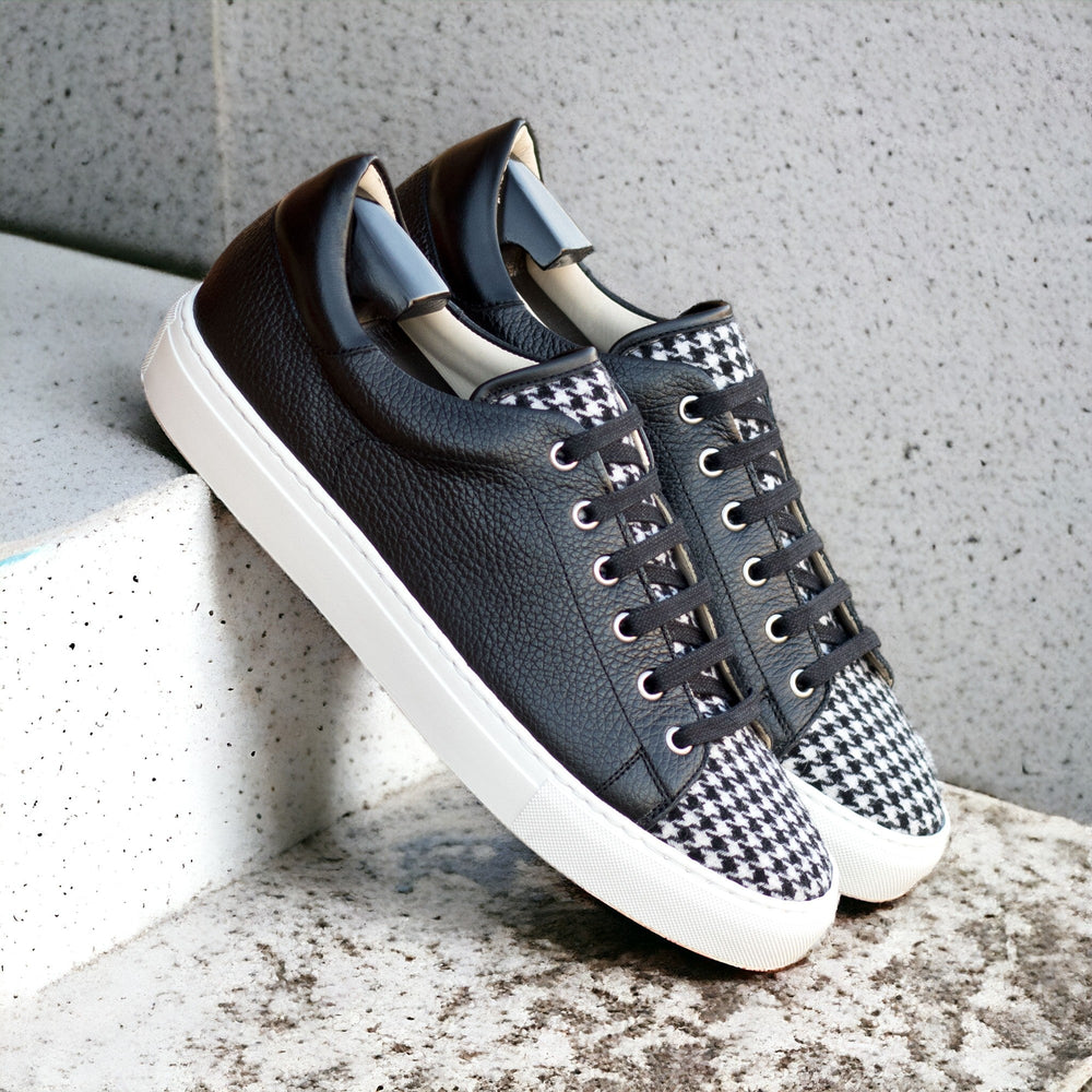 Men's Coupe-Bas Sneaker in Full Grain and Houndstooth