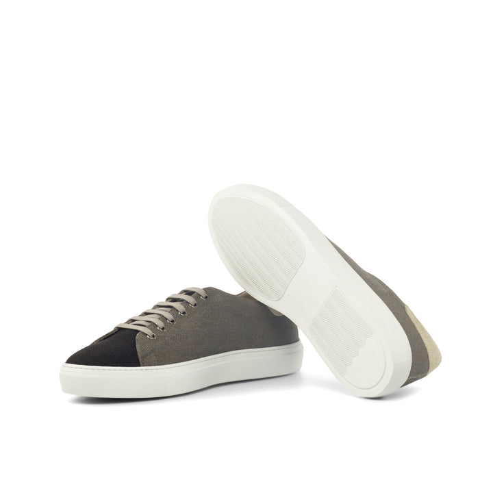 Men's Coupe-Bas Sneakers in Grey Black and Ice Linen and Calf