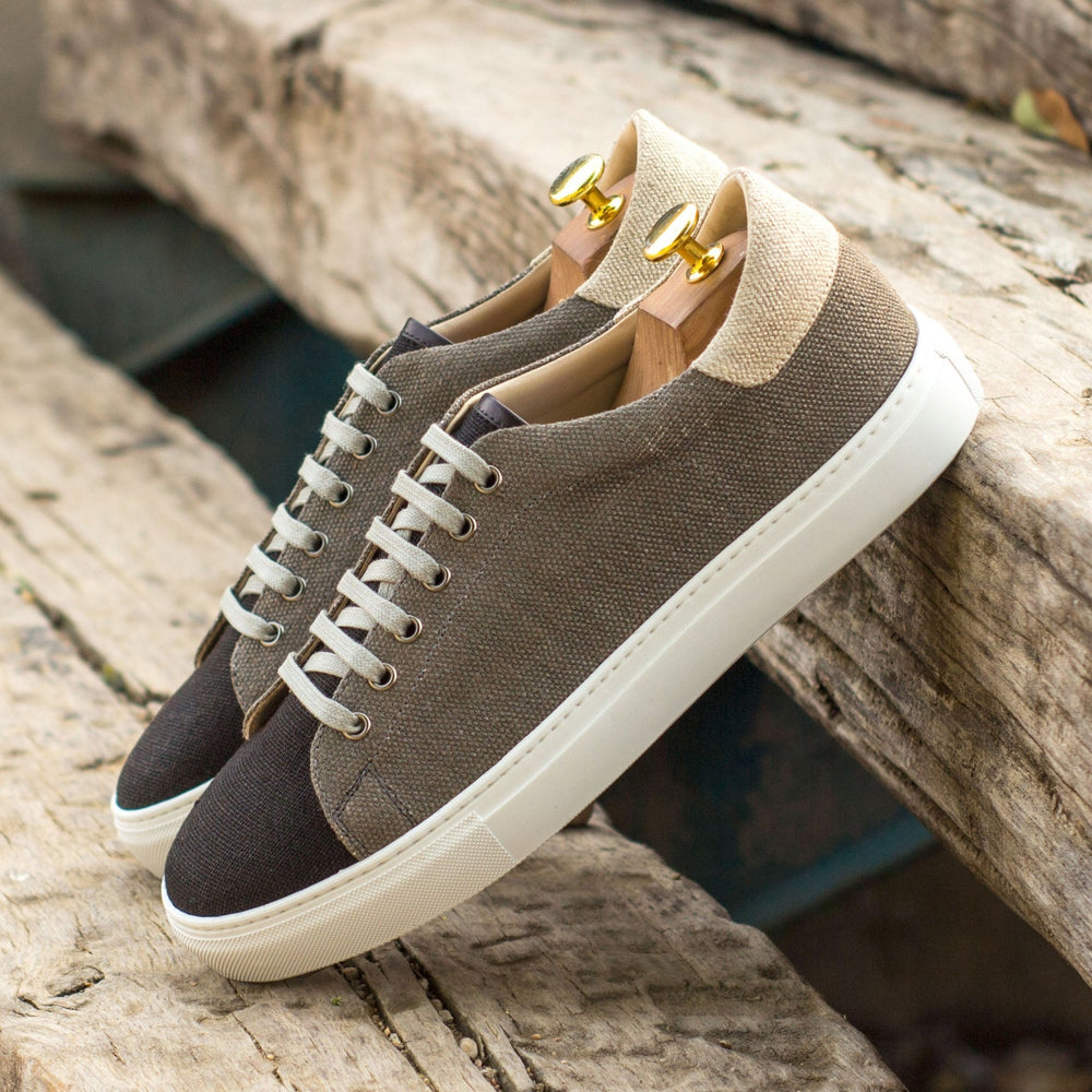 Men's Coupe-Bas Sneakers in Grey Black and Ice Linen and Calf - Maison de Kingsley Couture Harmonie et Fureur Spain