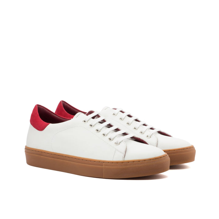 Men's Coupe-Bas Sneakers in White Calf and Red Suede