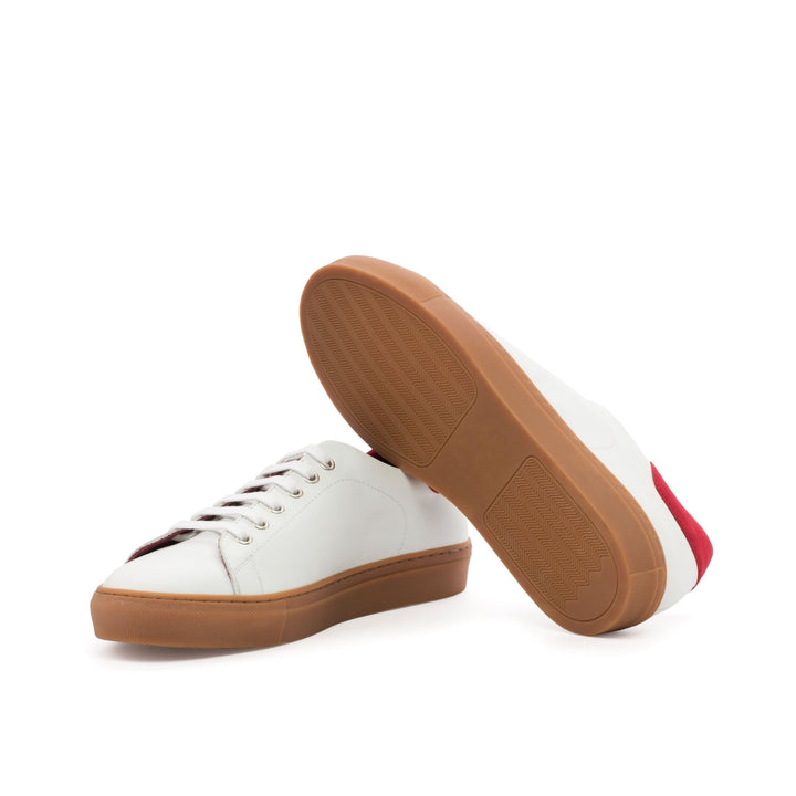 Men's Coupe-Bas Sneakers in White Calf and Red Suede