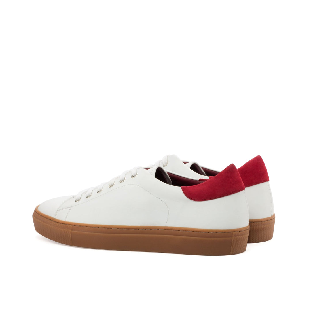 Men's Coupe-Bas Sneakers in White Calf and Red Suede - Maison Kingsley Couture Spain