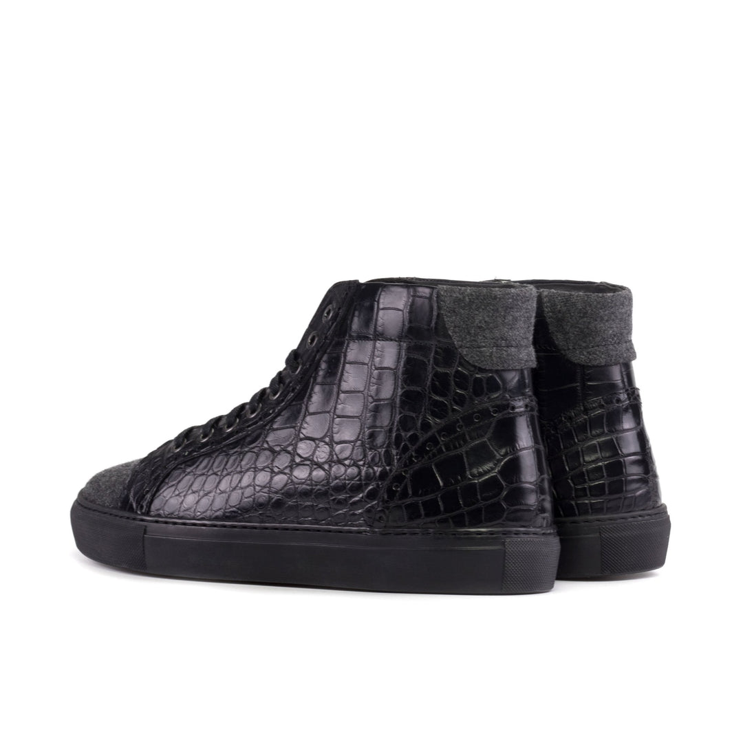 Men's Coupe-Haute Sneaker in Black Alligator and Grey Flannel