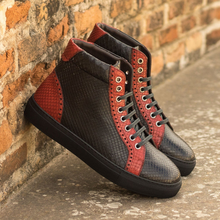 Men's Coupe-Haute Sneaker in Black and Red Python