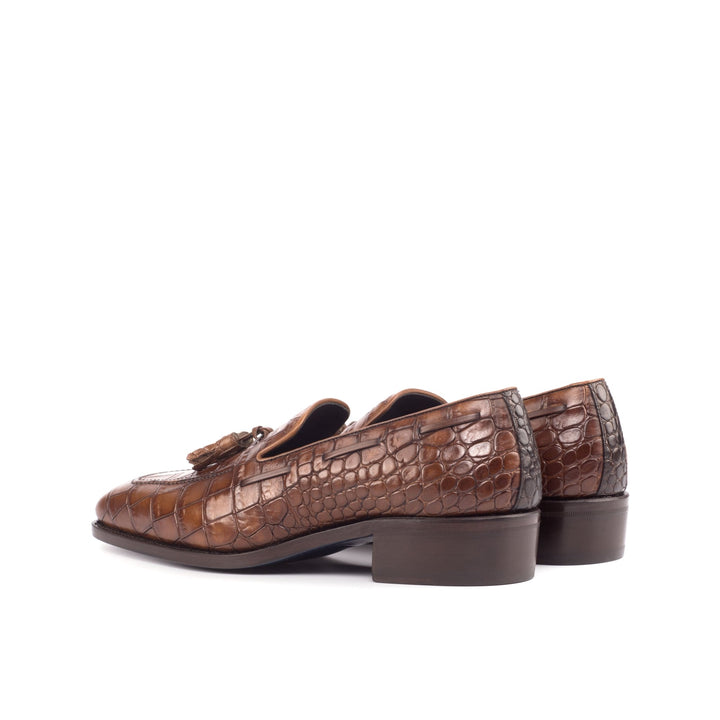Men's Croco Print Calf Loafers in Mixed Brown with High Heel