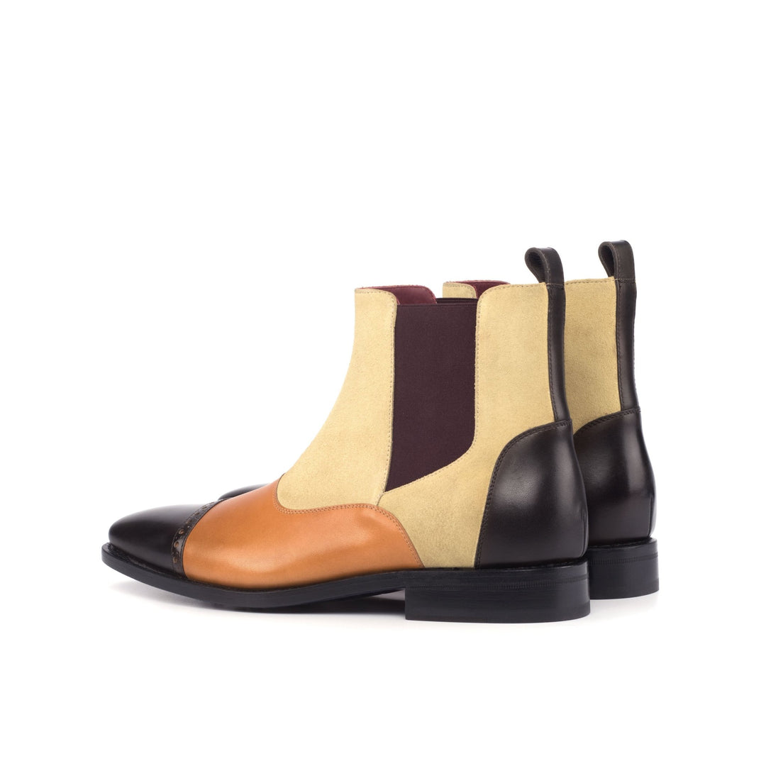 Men's Dark Brown Beige Suede and Cognac Chelsea Boots - Maison de Kingsley Couture Harmonie et Fureur Spain