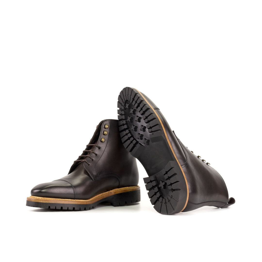 Men's Dark Brown Calf Jump Boots with Commando Sole and Burnishing - Maison Kingsley Couture Spain