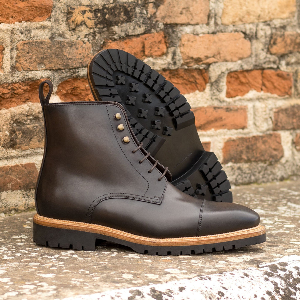 Men's Dark Brown Calf Jump Boots with Commando Sole and Burnishing