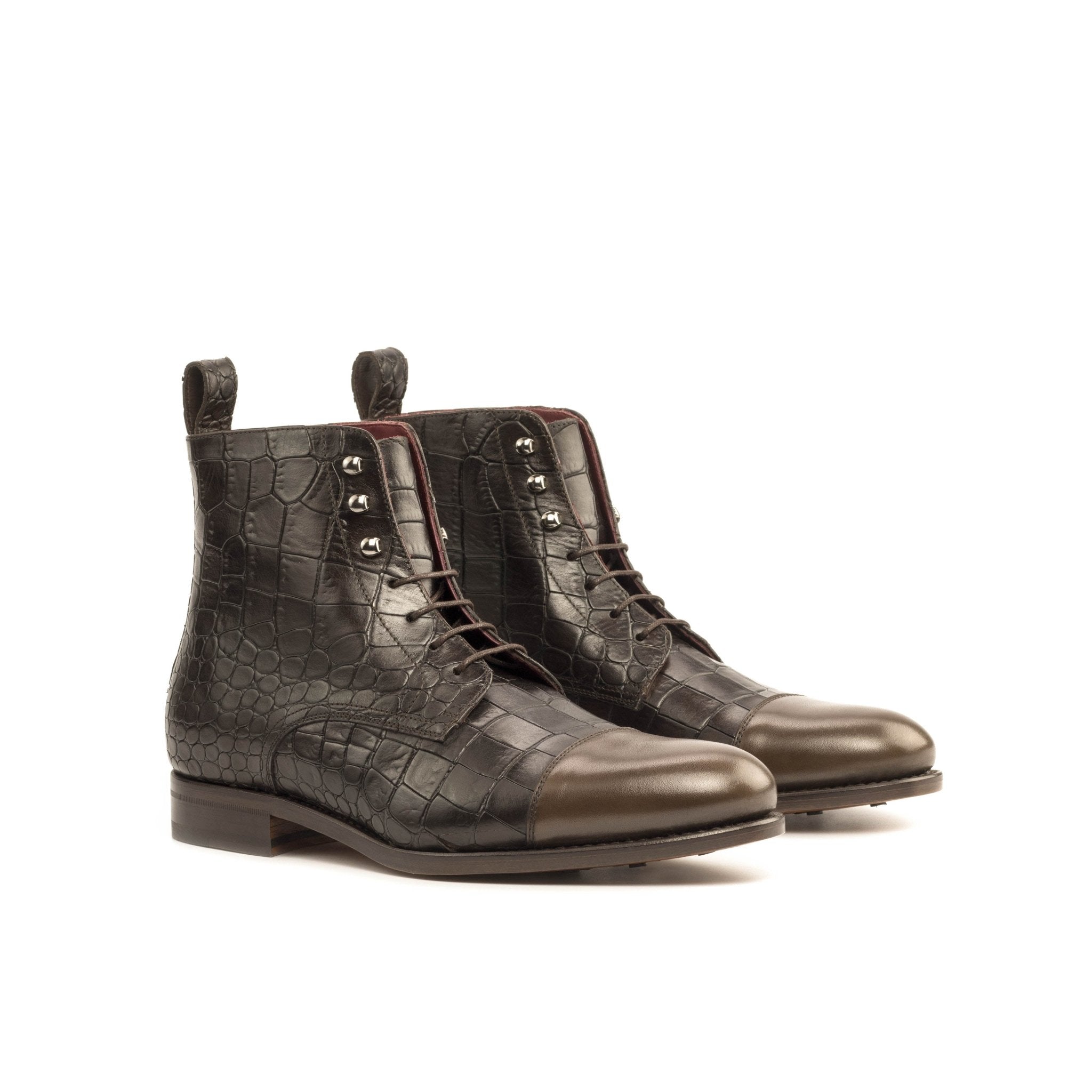 Men's Dark Brown Jump Boots with Croco Print Italian Calf Leather - Maison de Kingsley Couture Harmonie et Fureur Spain