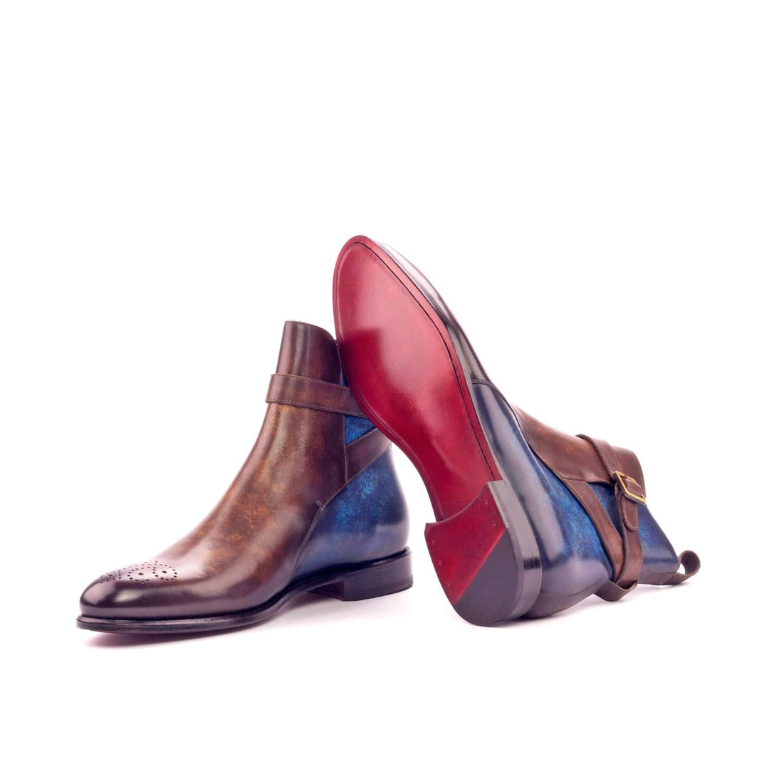 Men's Denim Blue and Brown Patina Jodhpur Boots with red bottom