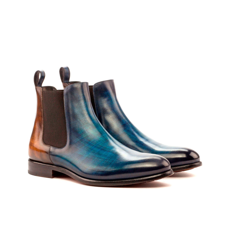 Men's Denim Blue and Brown Patina Chelsea Boots - Maison Kingsley Couture Spain