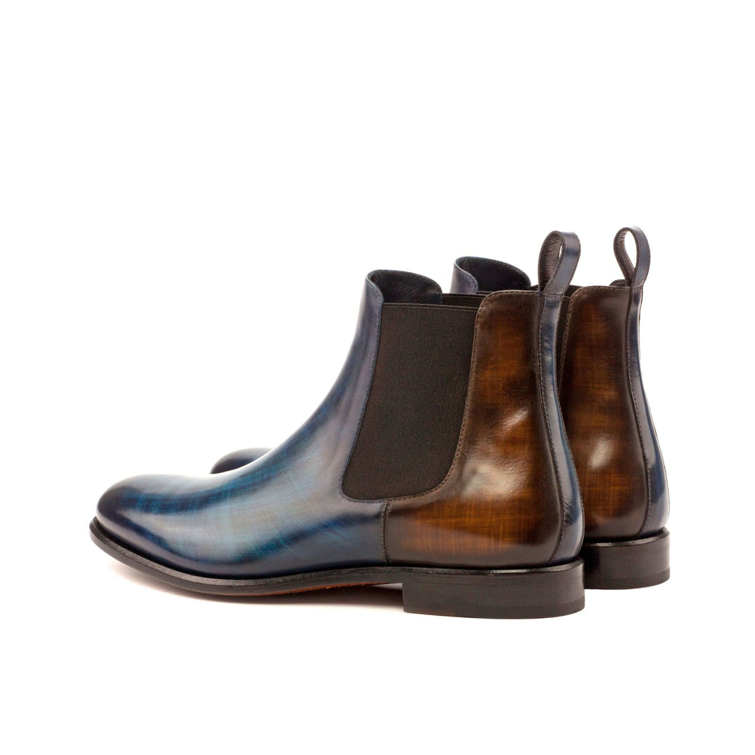 Men's Denim Blue and Brown Patina Chelsea Boots - Maison Kingsley Couture Spain