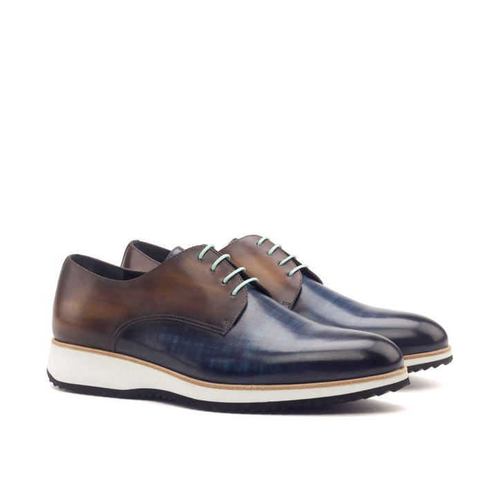 Men's Derbys in Blue and Cognac Patina with Running Sole