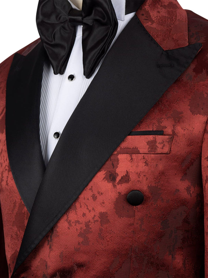 Men's Double Breasted Peak Lapel Two Piece Tuxedo in Dark Red with Splotch Pattern