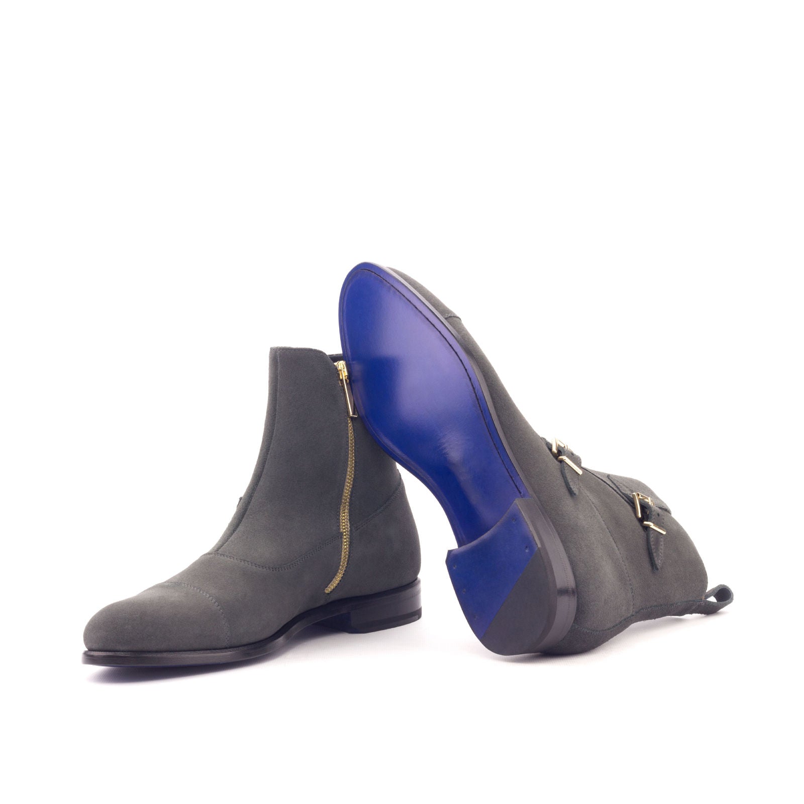 Men's Double Monk Boots in Grey Lux Suede - Maison de Kingsley Couture Harmonie et Fureur Spain