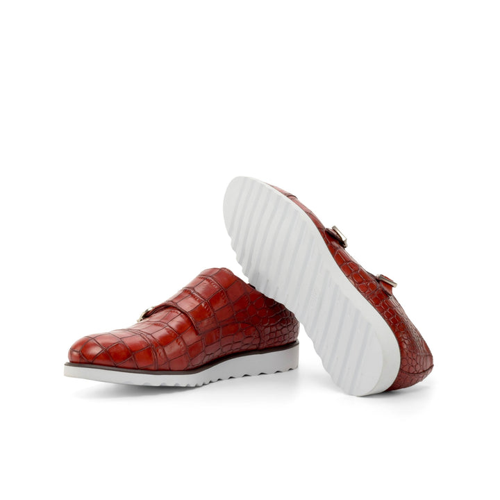 Men's Double Monk Strap Red Croco Print with Sneaker Sole