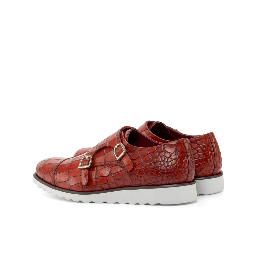 Men's Double Monk Strap Red Croco Print with Sneaker Sole