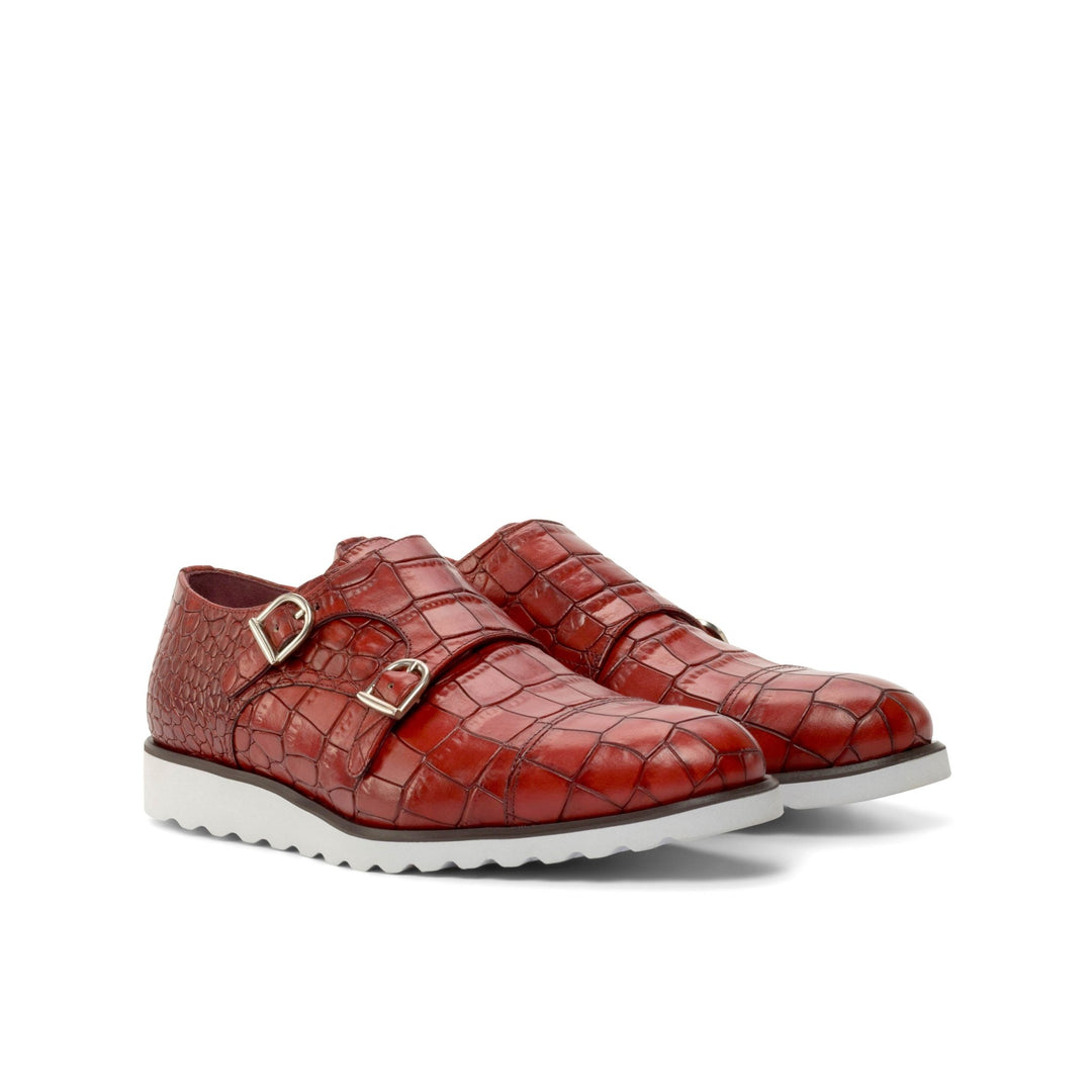 Men's Double Monk Strap Red Croco Print with Sneaker Sole - Maison Kingsley Couture Spain