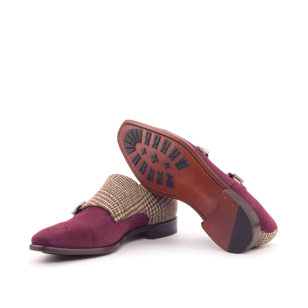Men's Double Monks in Tweed and Wine Suede - Maison Kingsley Couture Spain
