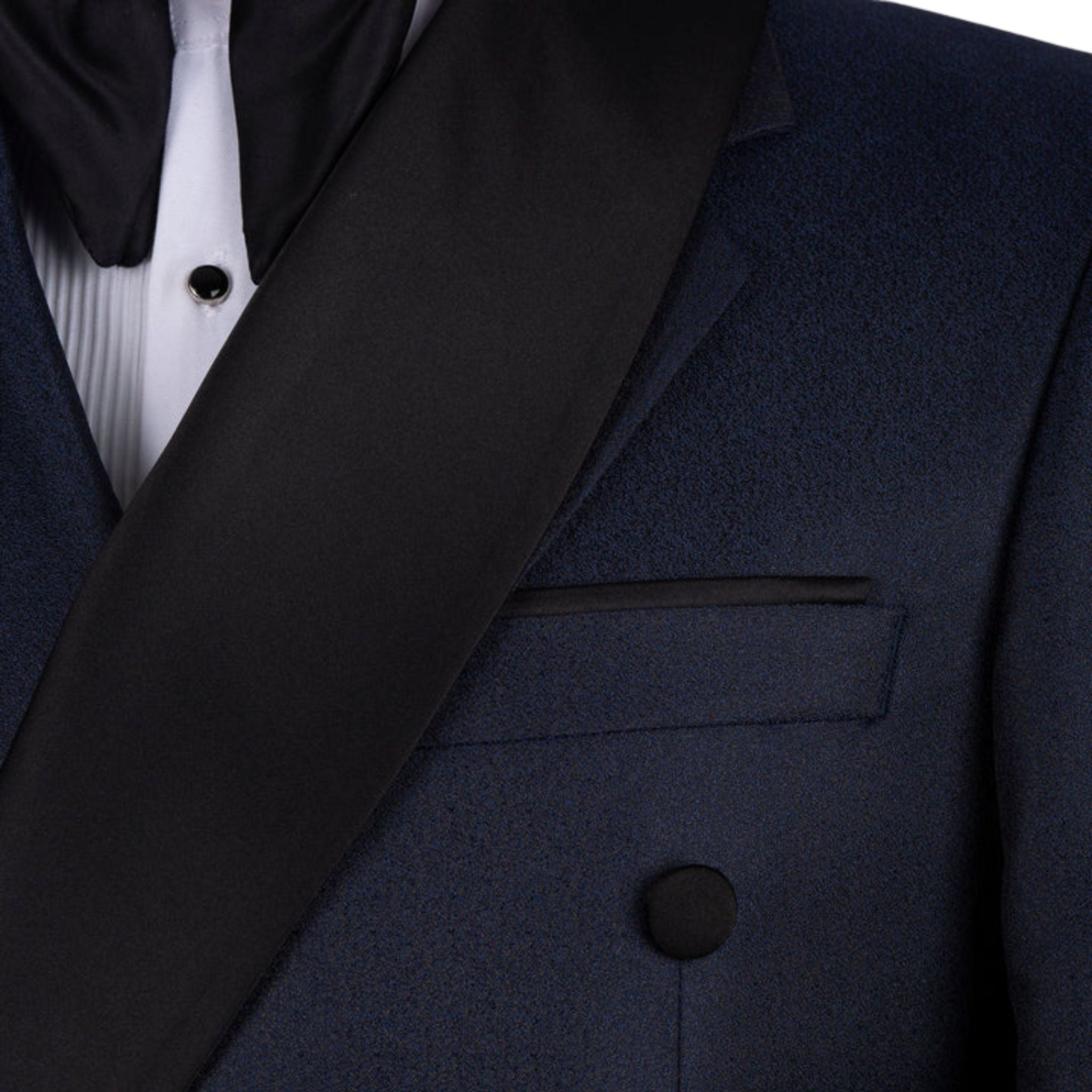 Men's Elite Collection Notch and Shawl Lapel Double Breasted Tuxedo in Navy Blue and Black - Maison de Kingsley Couture Harmonie et Fureur Spain