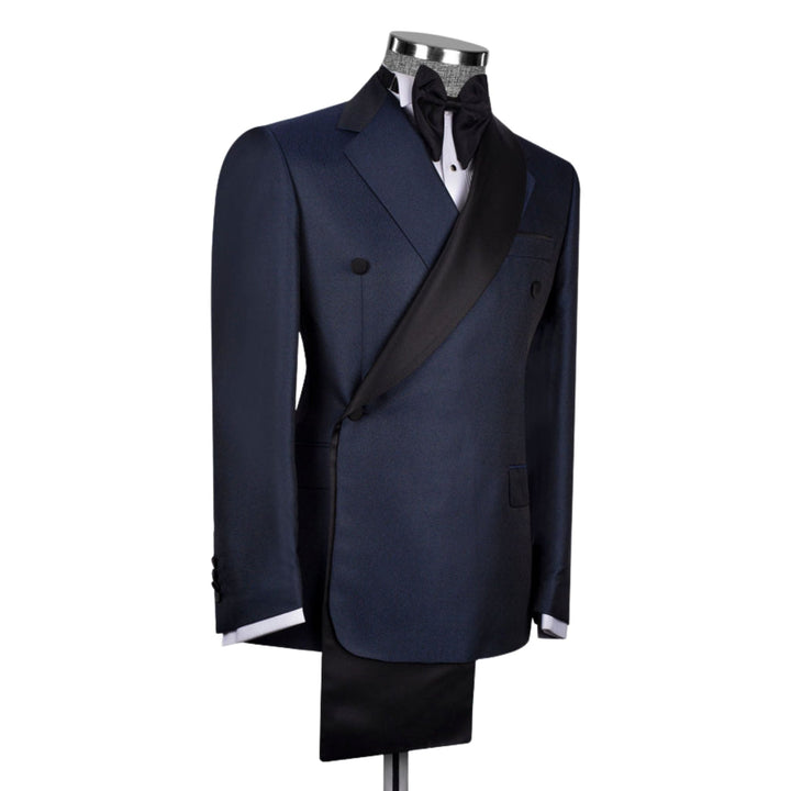 Men's Elite Collection Notch and Shawl Lapel Double Breasted Tuxedo in Navy Blue and Black