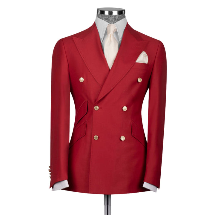 Men's Elite Collection Red Peak Lapel Double Breasted Two Piece Suit - Maison de Kingsley Couture Harmonie et Fureur Spain