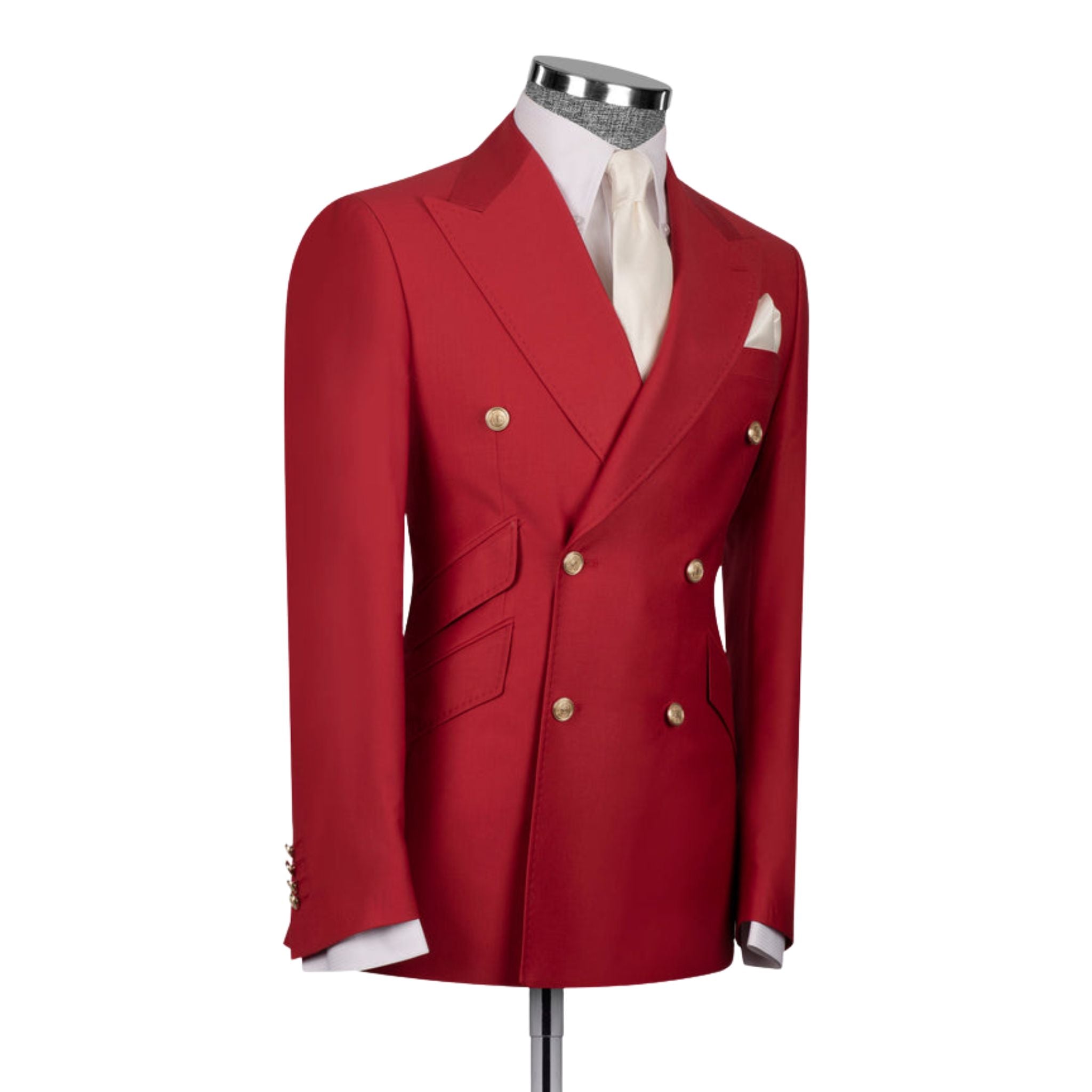 Men's Elite Collection Red Peak Lapel Double Breasted Two Piece Suit - Maison de Kingsley Couture Harmonie et Fureur Spain