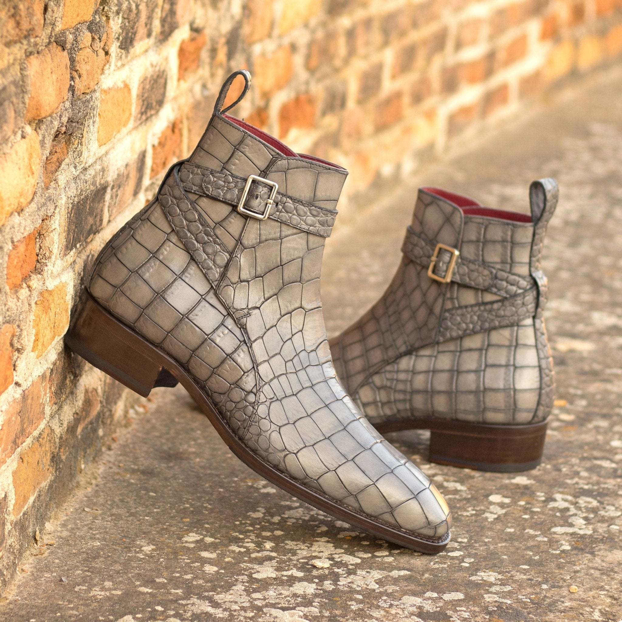 Men's Gray Croco Print Jodhpur Boots - Maison de Kingsley Couture Harmonie et Fureur Spain