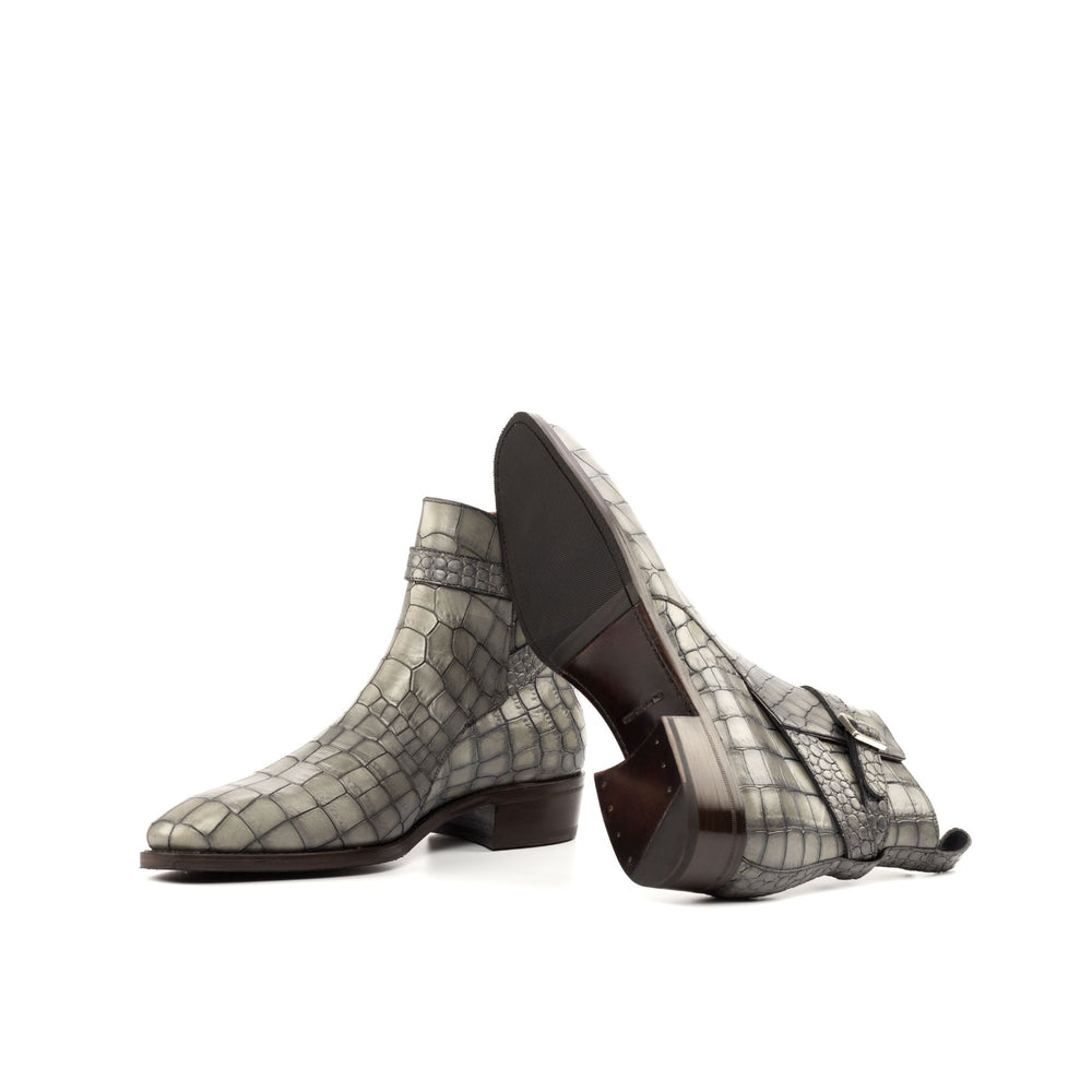 Men's Grey Croco Print Jodhpur Boots with High Heel