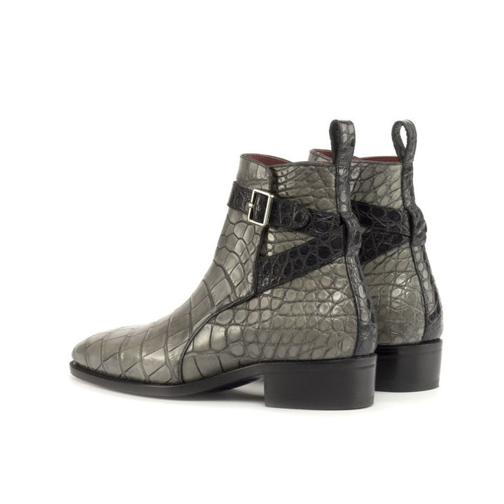 Men's Grey and Black Alligator Jodhpur Boots with High Heel