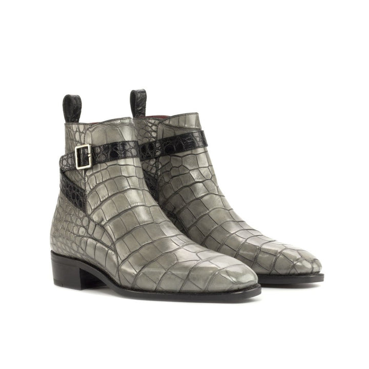 Men's Grey and Black Alligator Jodhpur Boots with High Heel - Maison de Kingsley Couture Harmonie et Fureur Spain