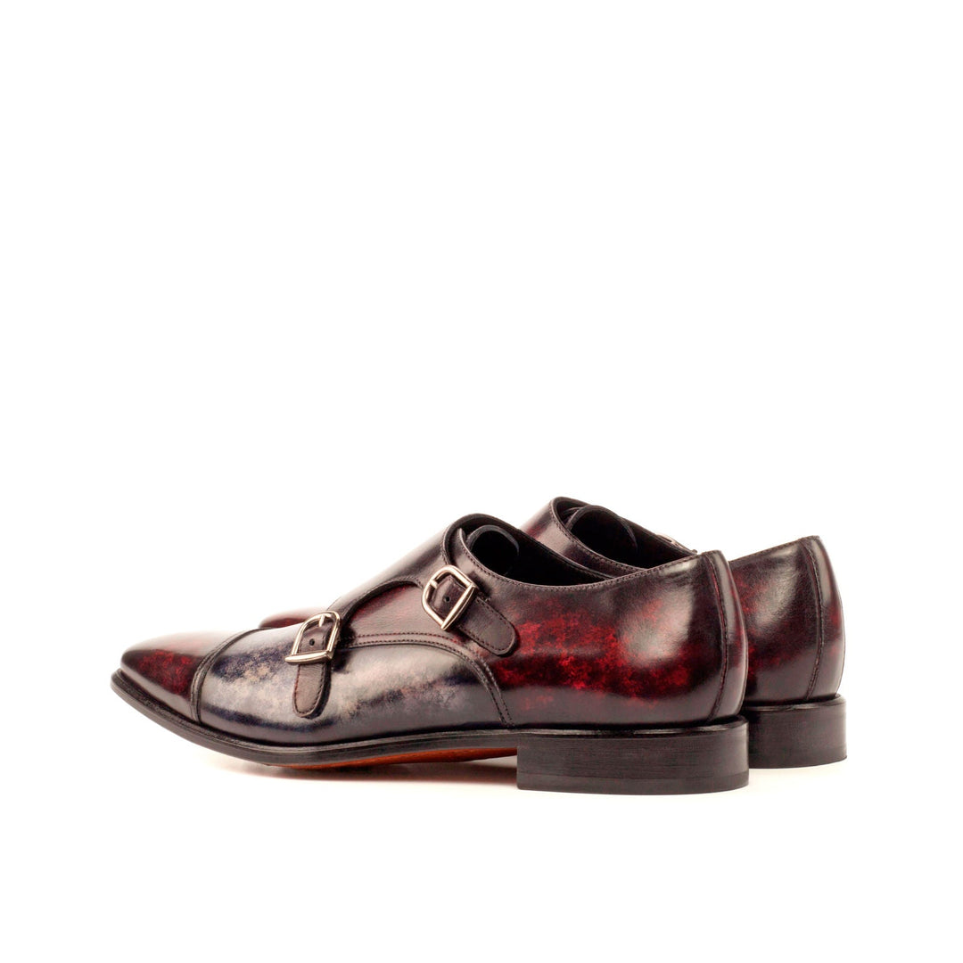 Men's Grey and Burgundy Marble Patina Double Monk Strap