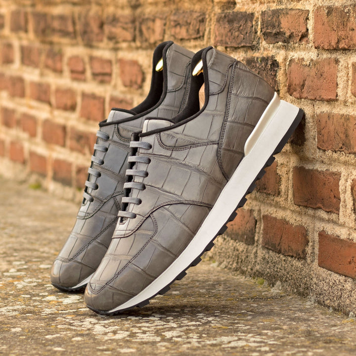 Men's Scarpa Jogging Sneaker in Grey Alligator with White Accents