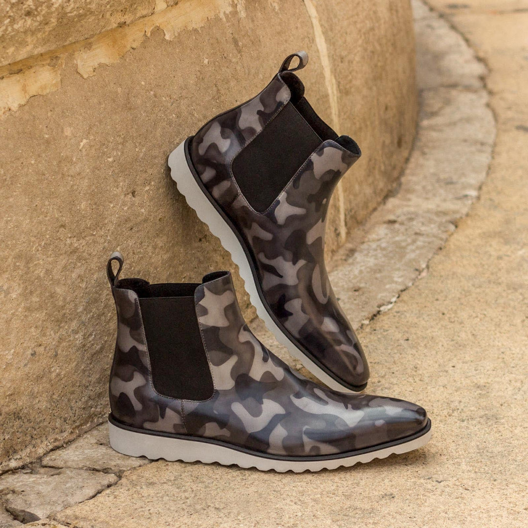 Men's Grey Camo Patina Chelsea Boots with Wedge Sole