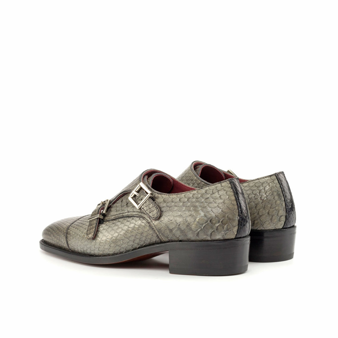 Men's Grey Python Double Monk Strap with High Heel - Maison Kingsley Couture Spain