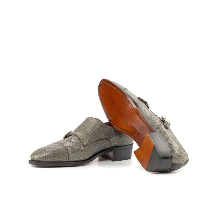 Men's Grey Python Double Monk Strap with High Heel