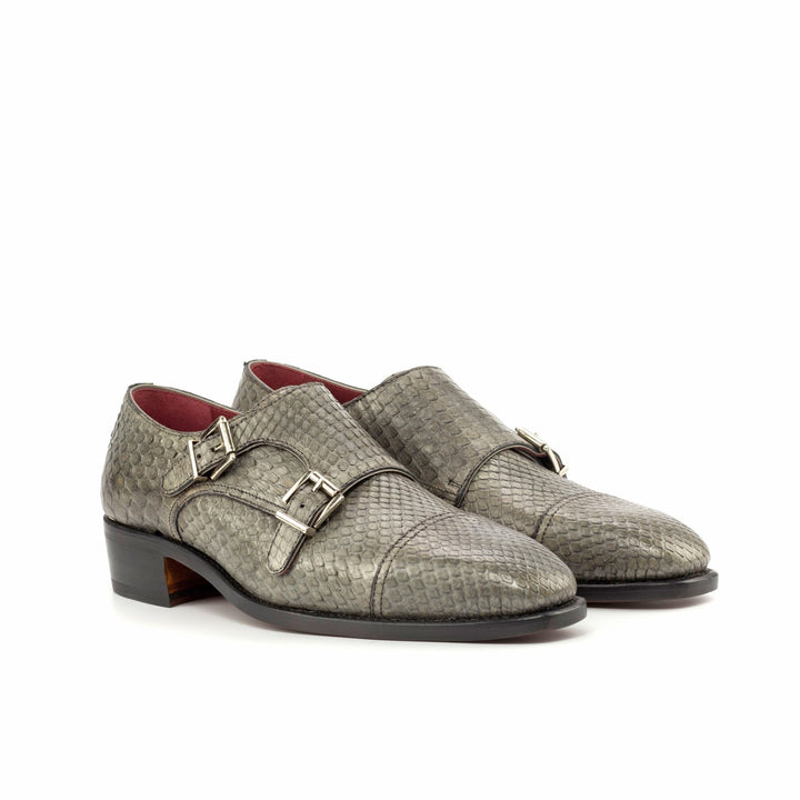 Men's Grey Python Double Monk Strap with High Heel