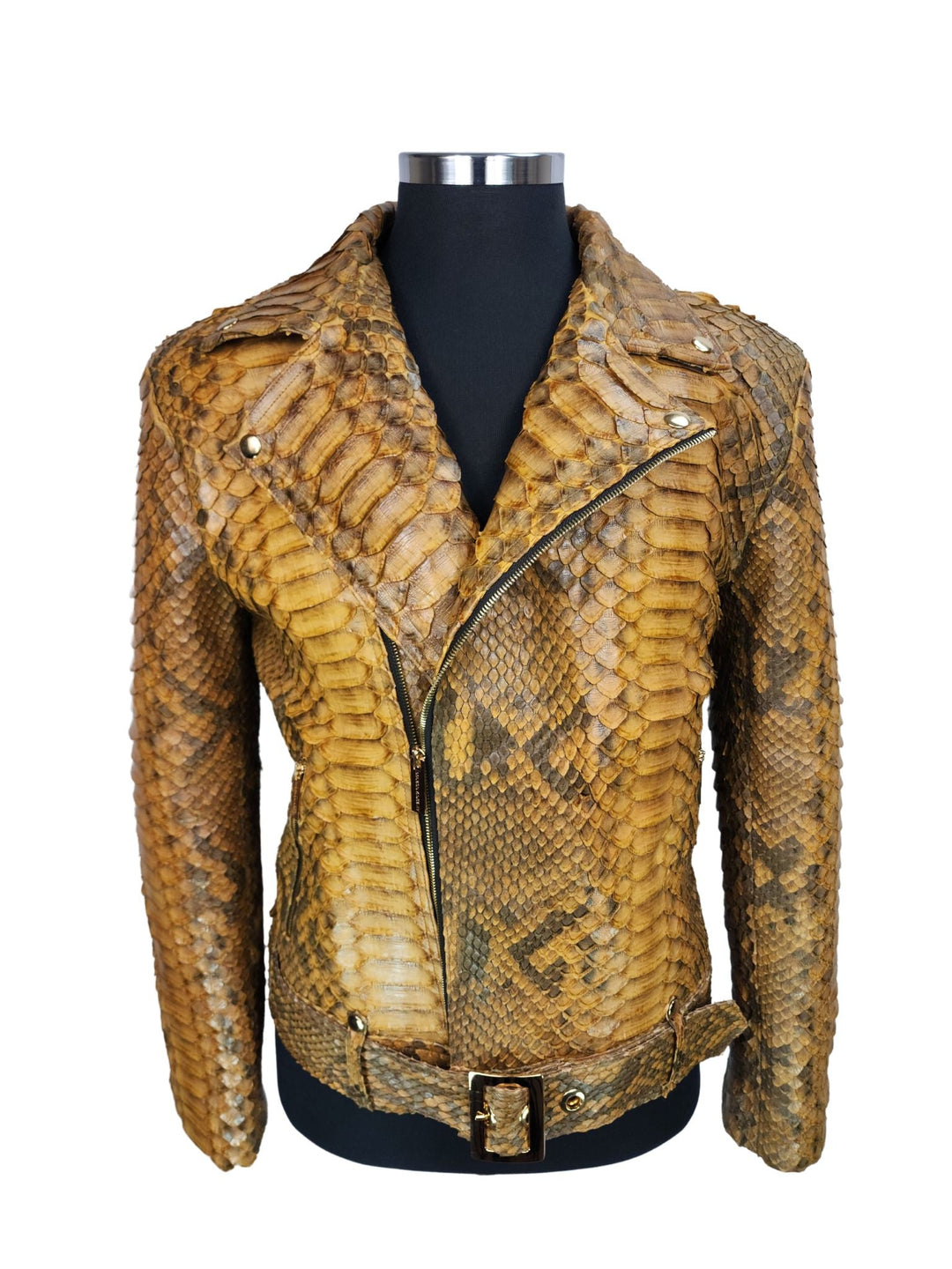 Men's Hendrix Light Brown Python Biker Jacket - Maison Kingsley Couture Spain