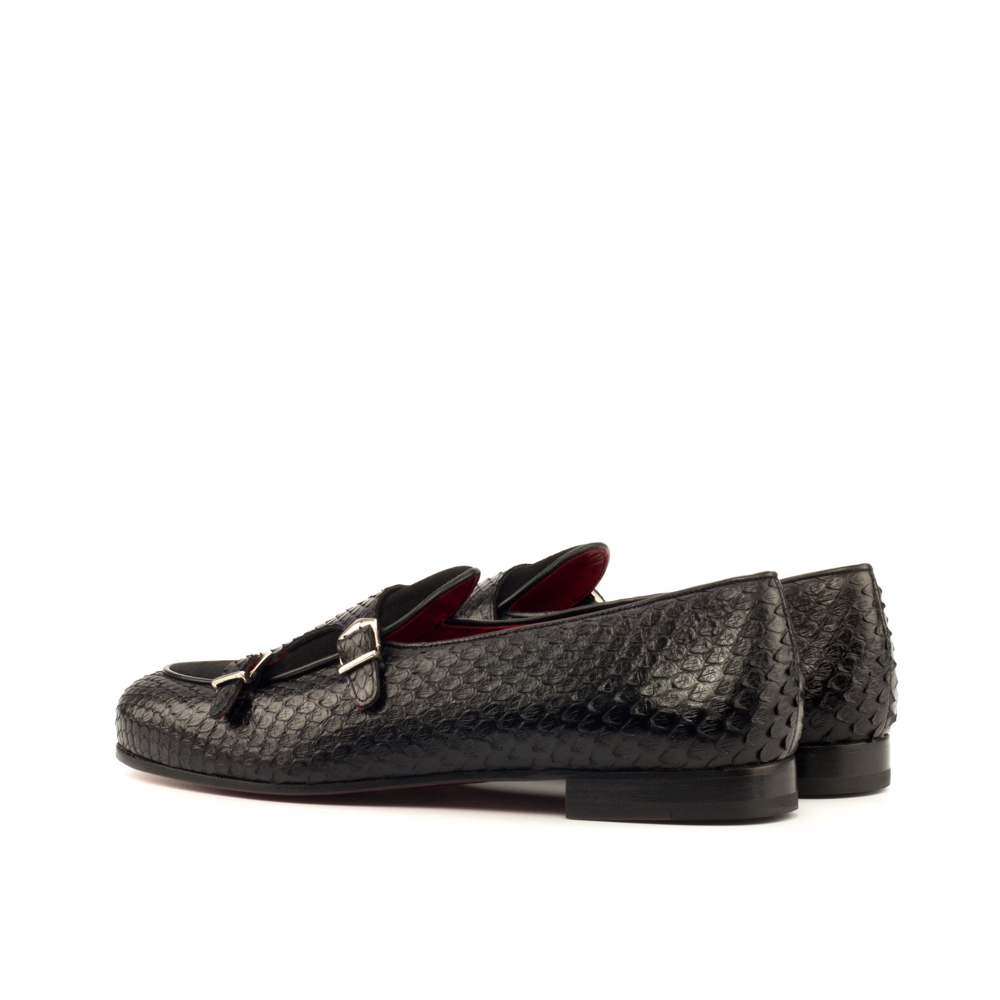 Men's Hendrix Monk Slipper in Black Python and Suede with Red Sole - Maison de Kingsley Couture Harmonie et Fureur Spain