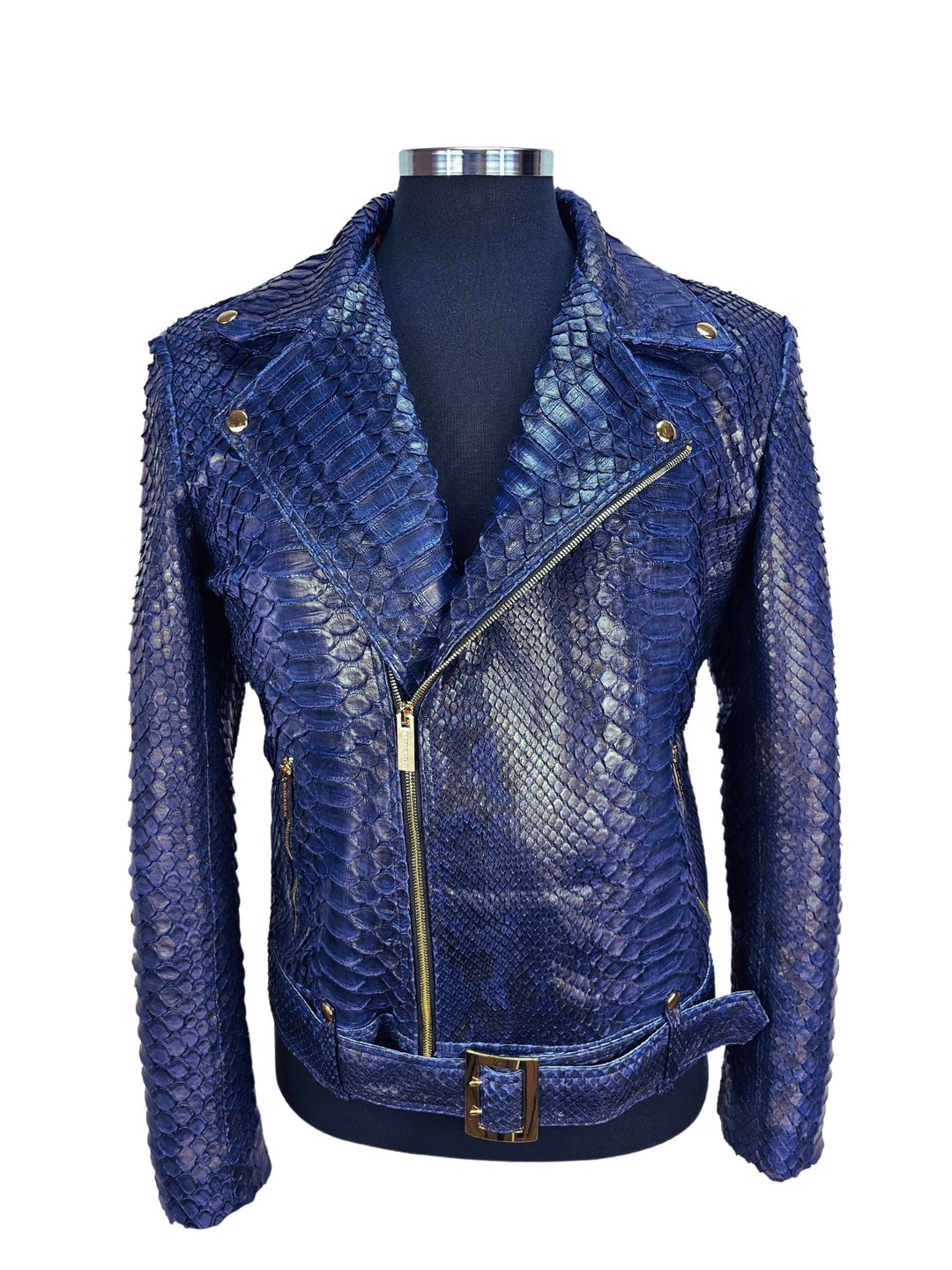 Men's Hendrix Navy Blue Python Biker Jacket - Maison Kingsley Couture Spain