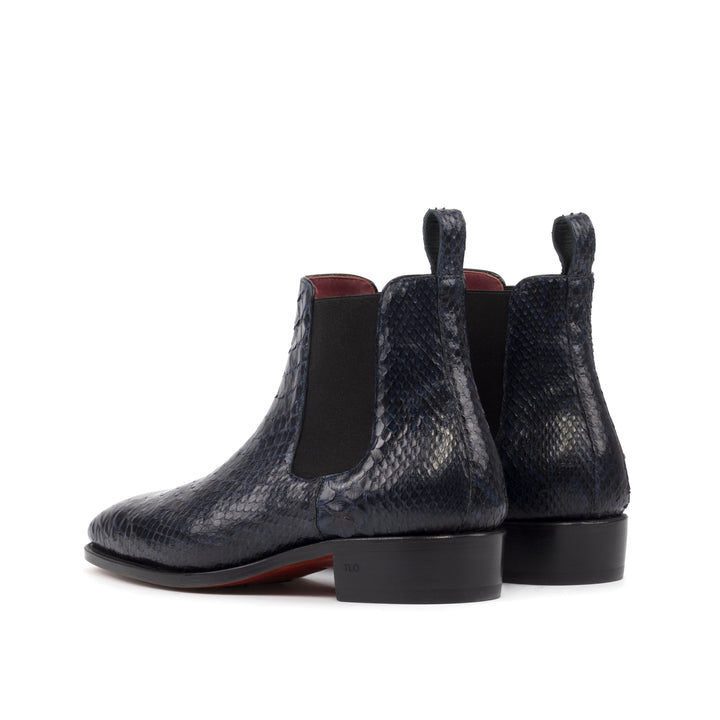 Men's Hendrix Navy Blue Python Chelsea Boots with High Heel and Red Bottom