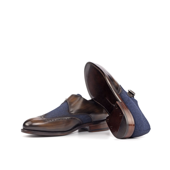 Men's Jeans and Brown Patina Wingtip Single Monk Straps - Maison Kingsley Couture Spain