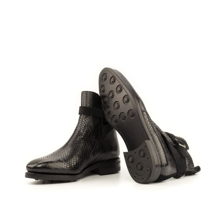 Men's Jodhpur Boots in All Black Python with Black Suede Strap - Maison de Kingsley Couture Harmonie et Fureur Spain