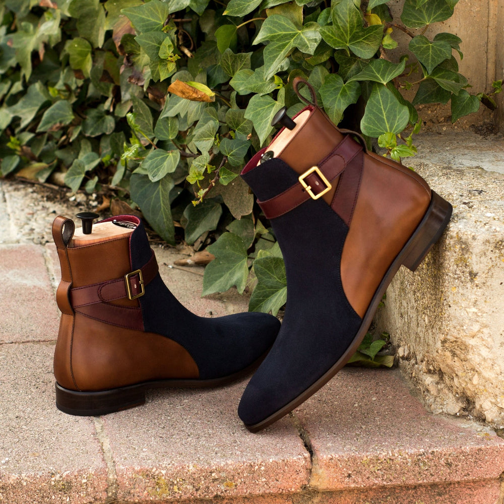 Men's Jodhpur Boots in Brown Burgundy and Navy Leather and Suede