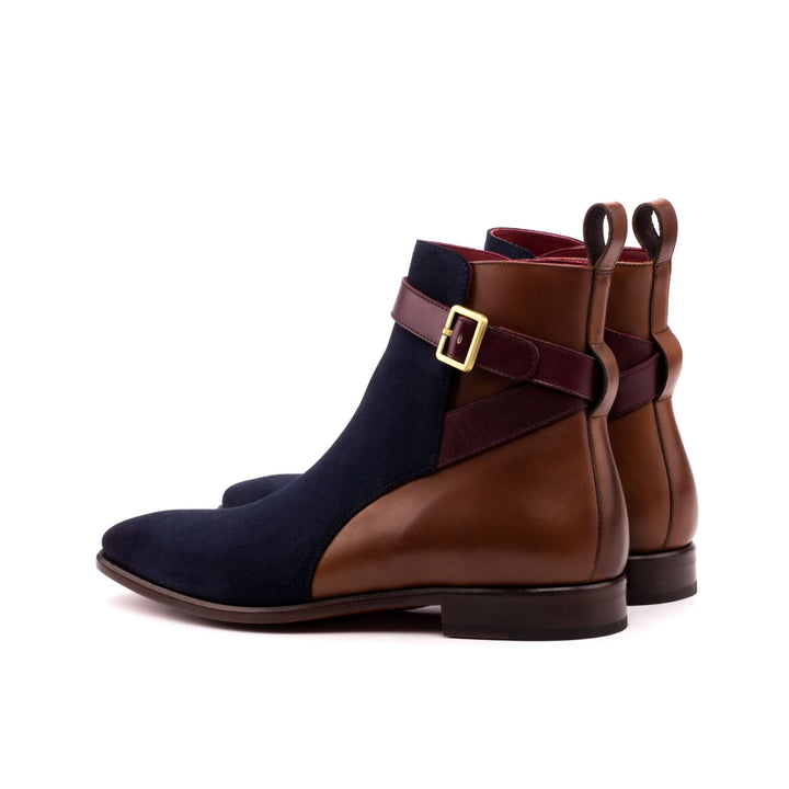 Men's Jodhpur Boots in Brown Burgundy and Navy Leather and Suede