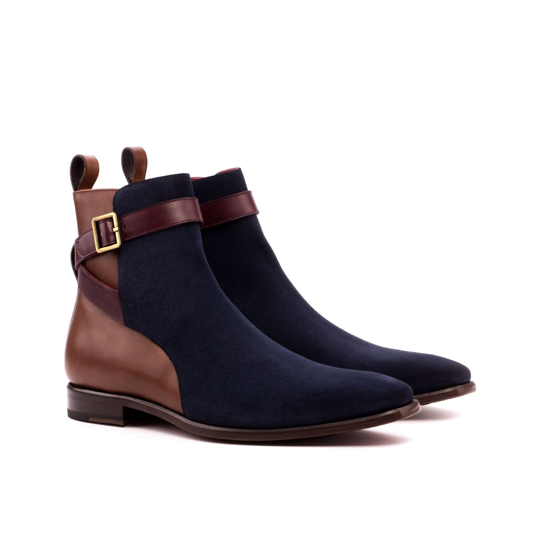 Men's Jodhpur Boots in Brown Burgundy and Navy Leather and Suede - Maison de Kingsley Couture Harmonie et Fureur Spain