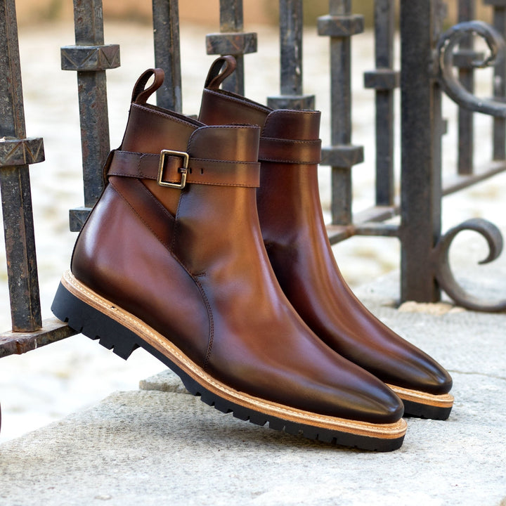 Men's Jodhpur Boots in Brown Calf with Commando Sole - Maison Kingsley Couture Spain